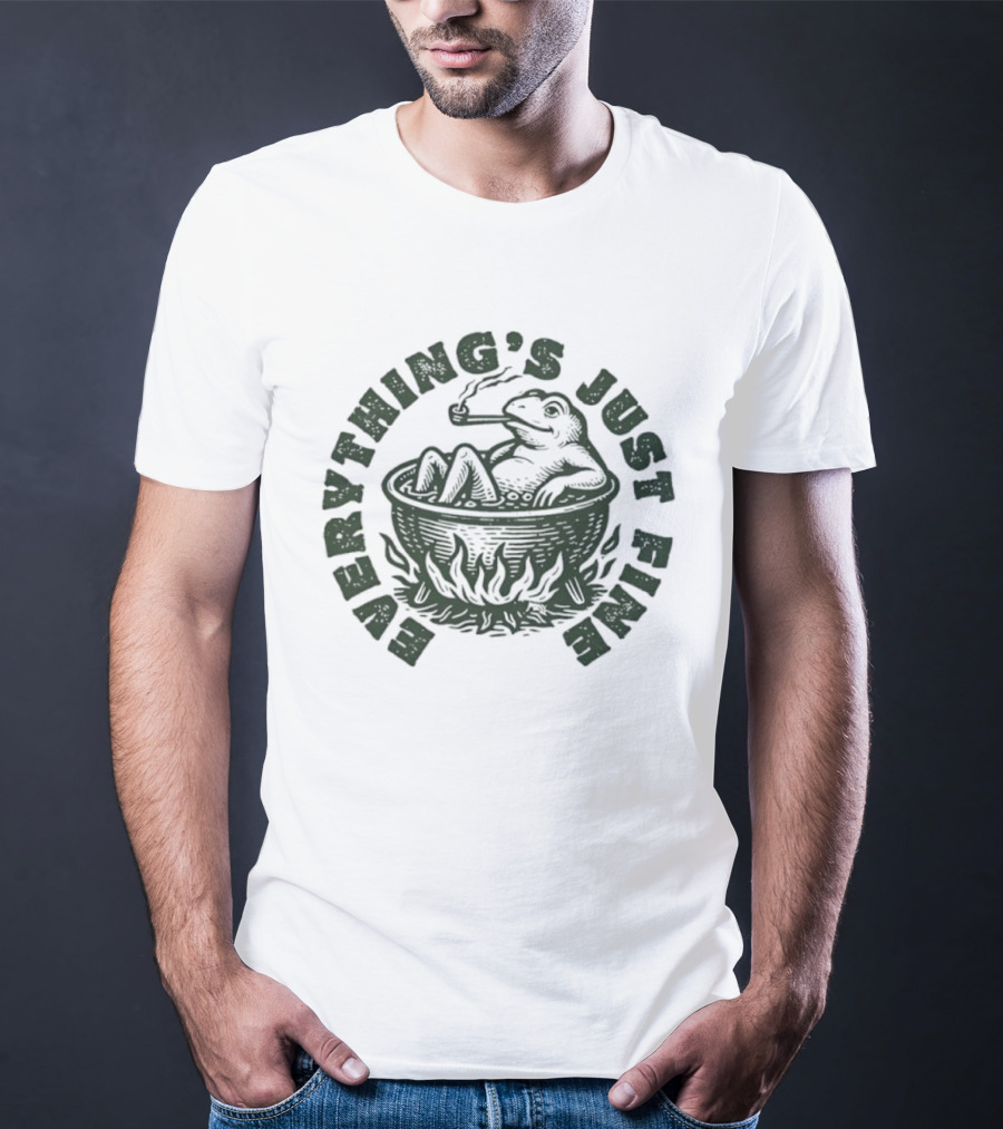 Boiling Frog Everything's Just Fine Smoking Illustration T-Shirt