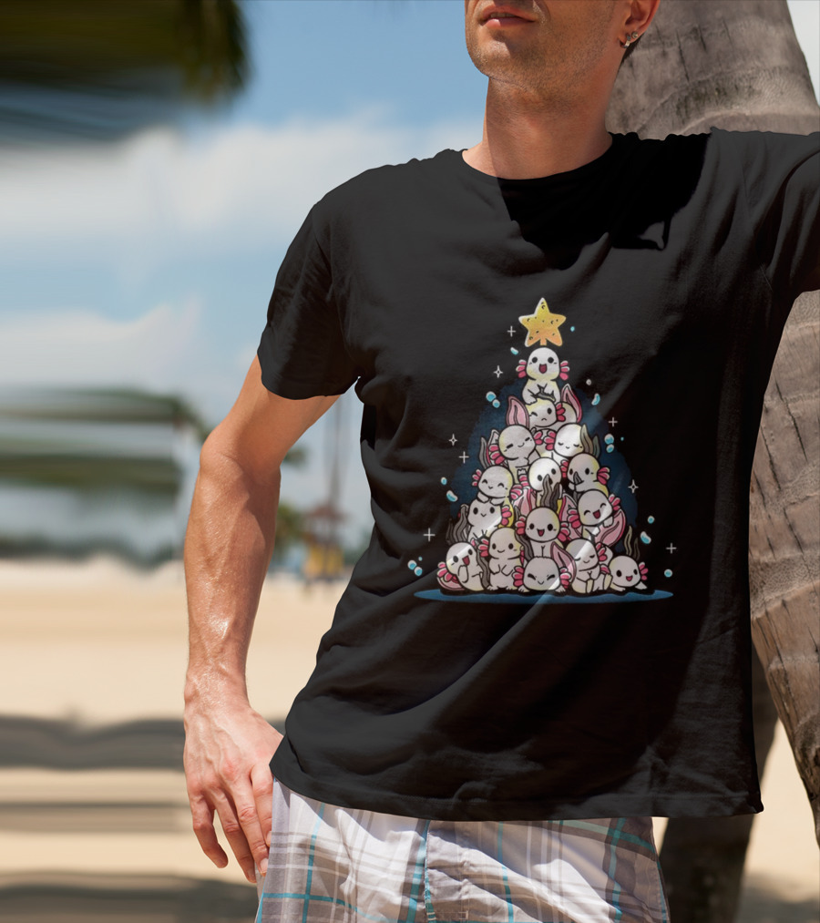 Axolotl Pyramid Shaped Christmas Tree Star Topper T-Shirt