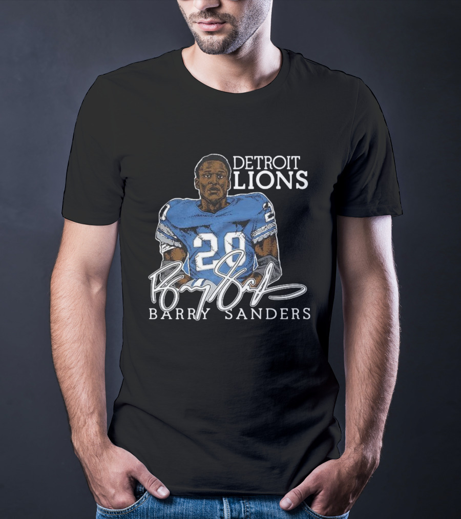 Detroit Lions Barry Sanders 20 Retired Player Classic Signature T-Shirt