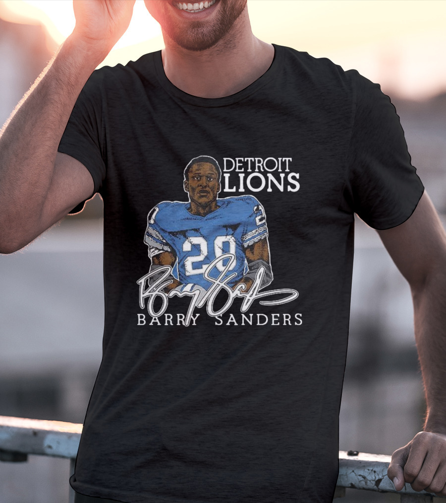 Detroit Lions Barry Sanders 20 Retired Player Classic Signature T-Shirt