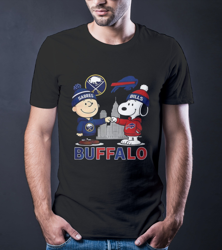 Charlie Brown Snoopy Buffalo Sabres Bills Skyline Fist Bump T-Shirt