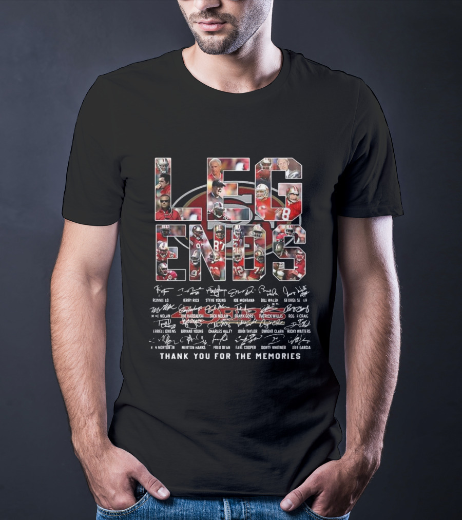 San Francisco 49ers LEGENDS Player Collage Thank You For The Memories Signatures T-Shirt