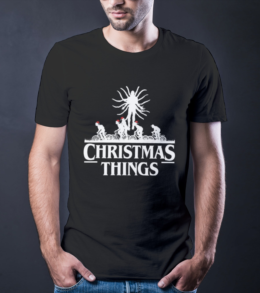 Stranger Things Christmas Demogorgon Silhouette Retro Festive Holiday Theme T-Shirt