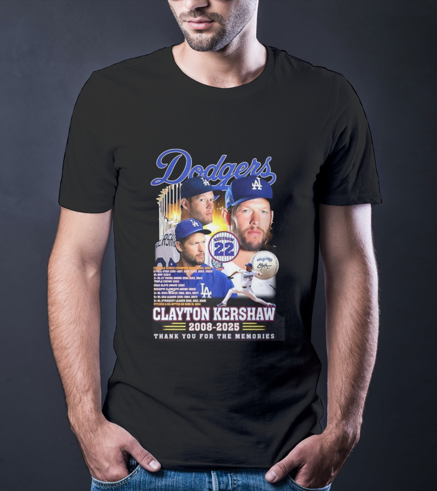Dodgers Clayton Kershaw 2008-2025 Thank You For The Memories And Achievements T-Shirt