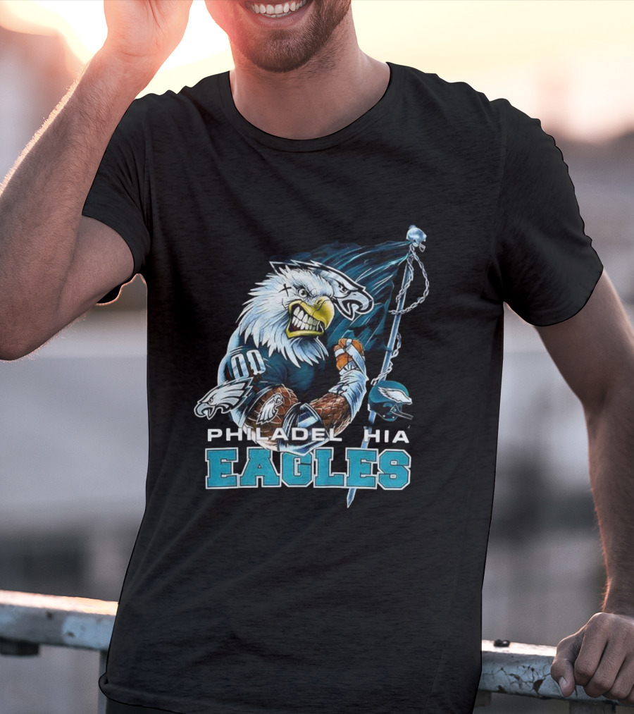 Philadelphia Eagles Vintage 2000s Football Mascot Flag T-Shirt