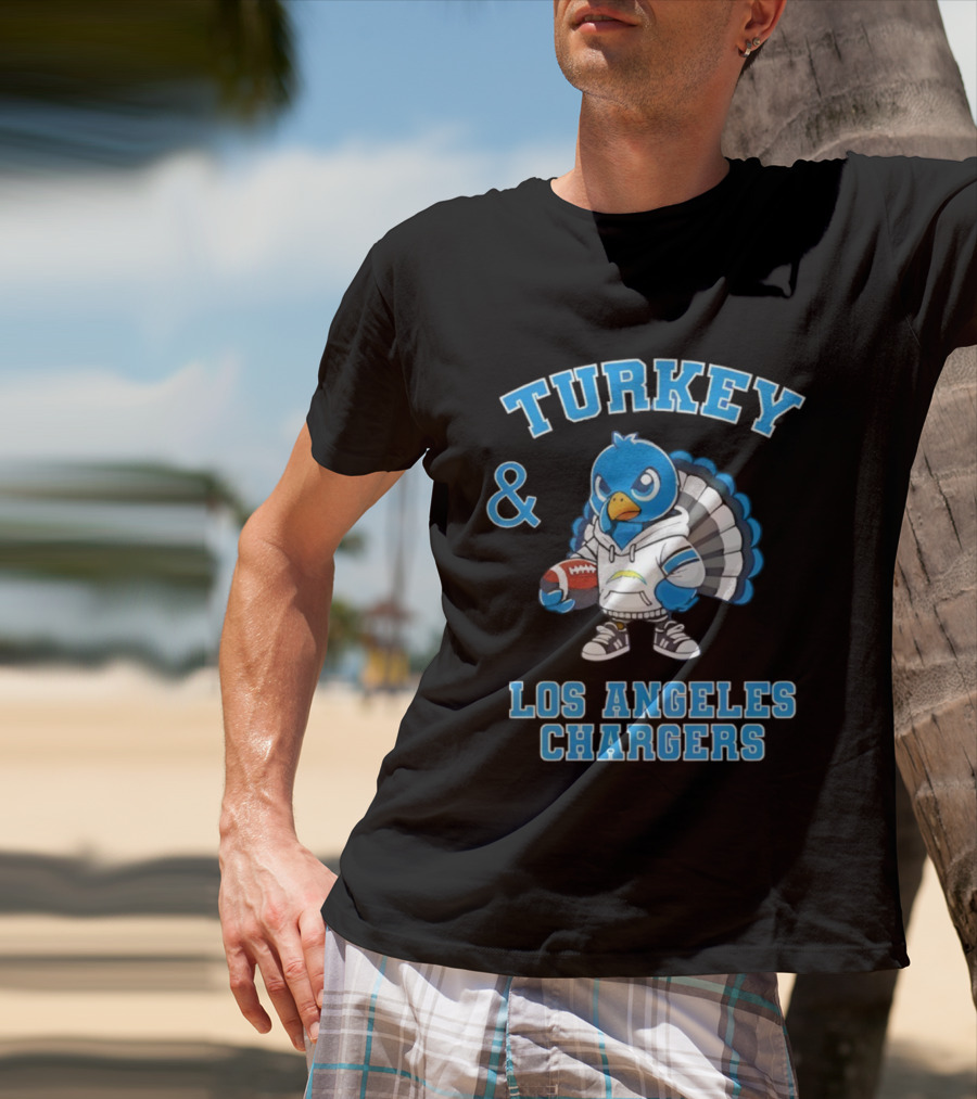Turkey And Los Angeles Chargers Football NFL Thanksgiving Celebration T-Shirt