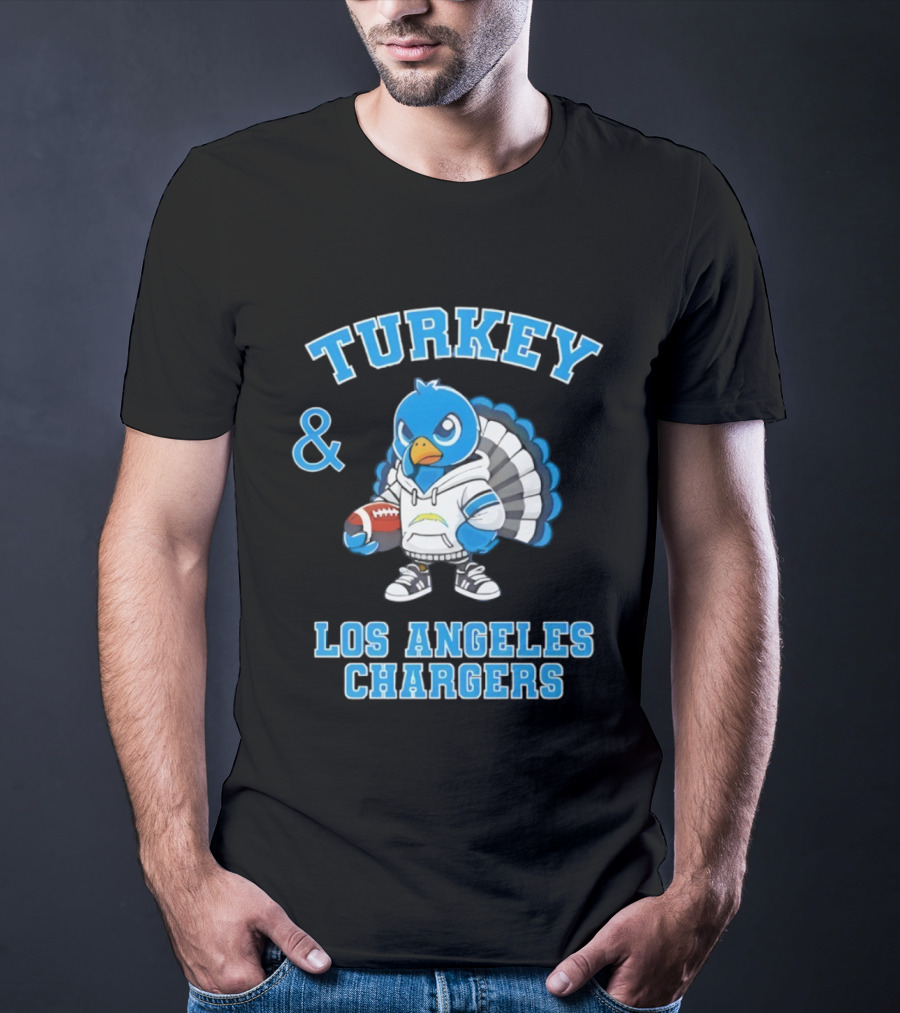 Turkey And Los Angeles Chargers Football NFL Thanksgiving Celebration T-Shirt