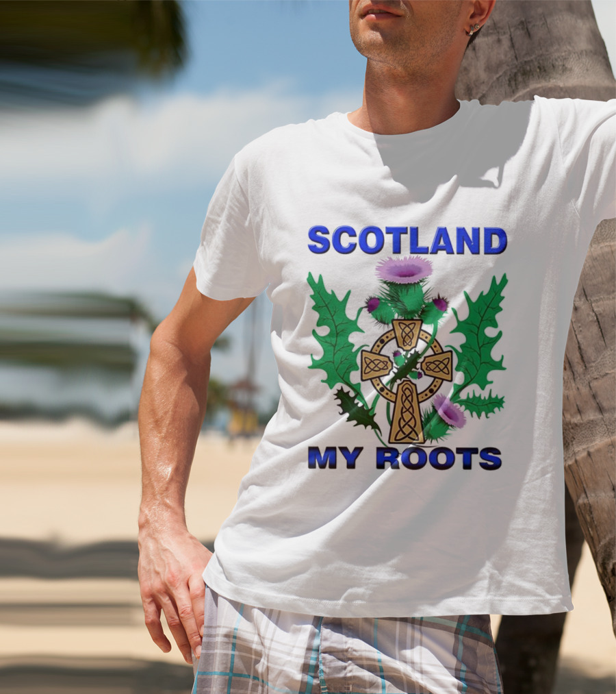 Scotland My Roots Celtic Cross Purple Thistle Heritage T-Shirt