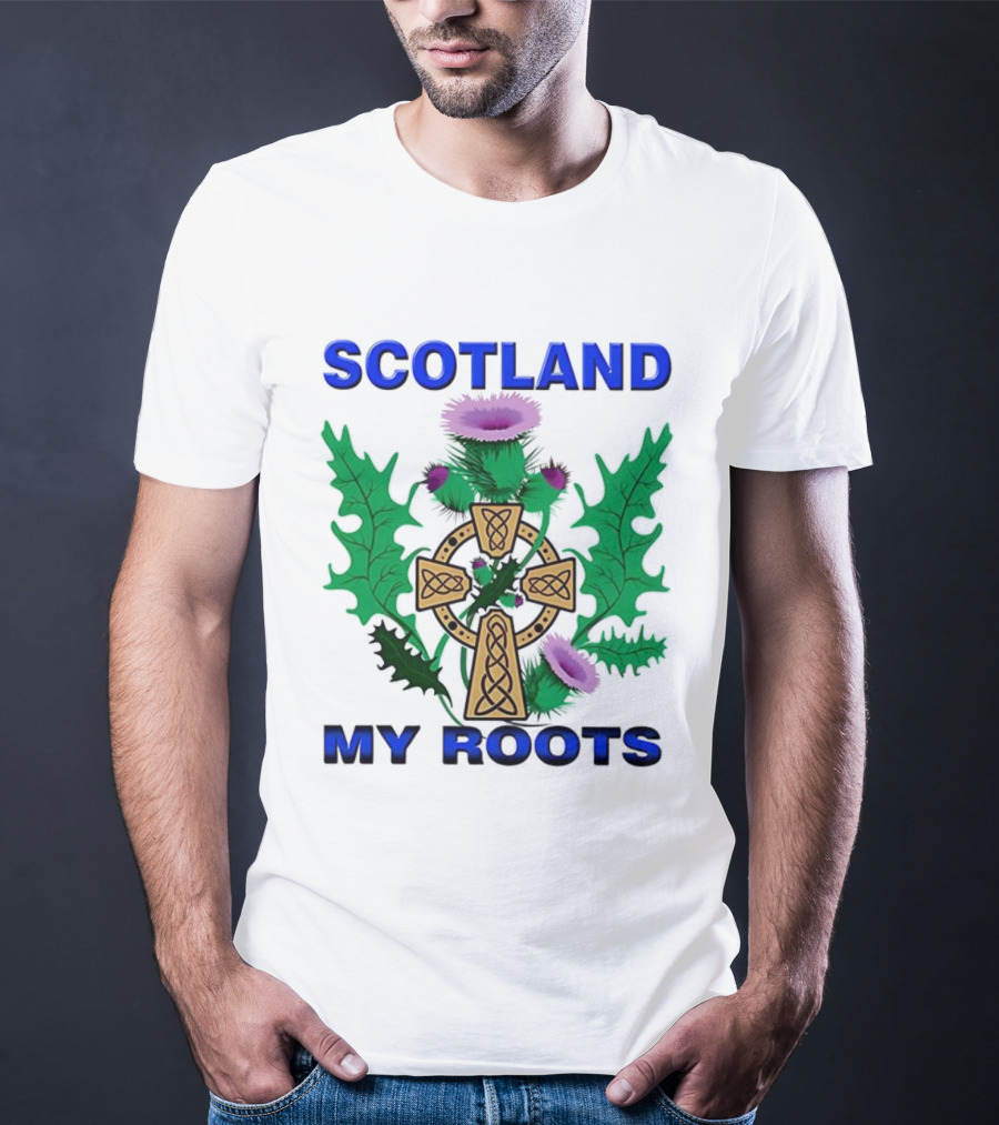 Scotland My Roots Celtic Cross Purple Thistle Heritage T-Shirt