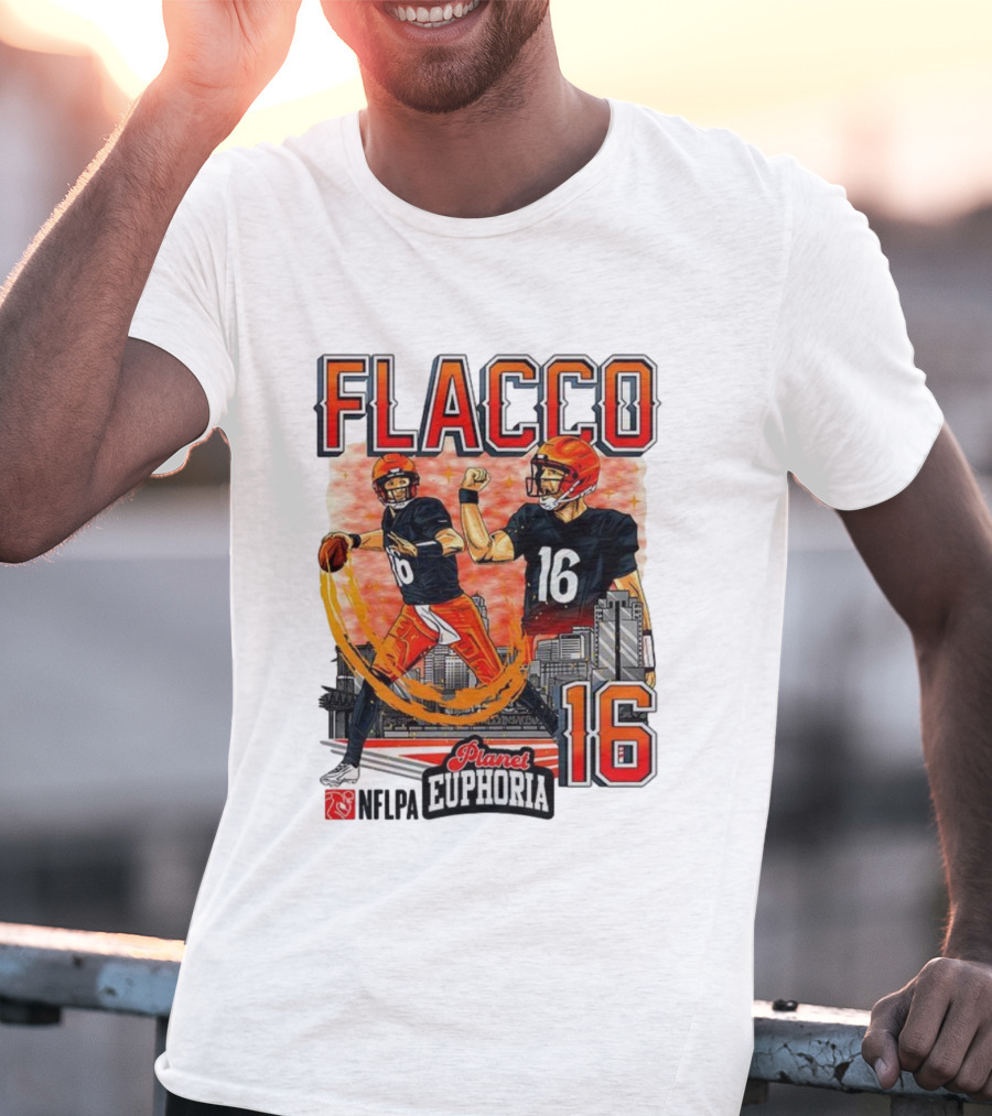 Joe Flacco Cincinnati Bengals Number 16 Planet Euphoria Skyline NFLPA T-Shirt