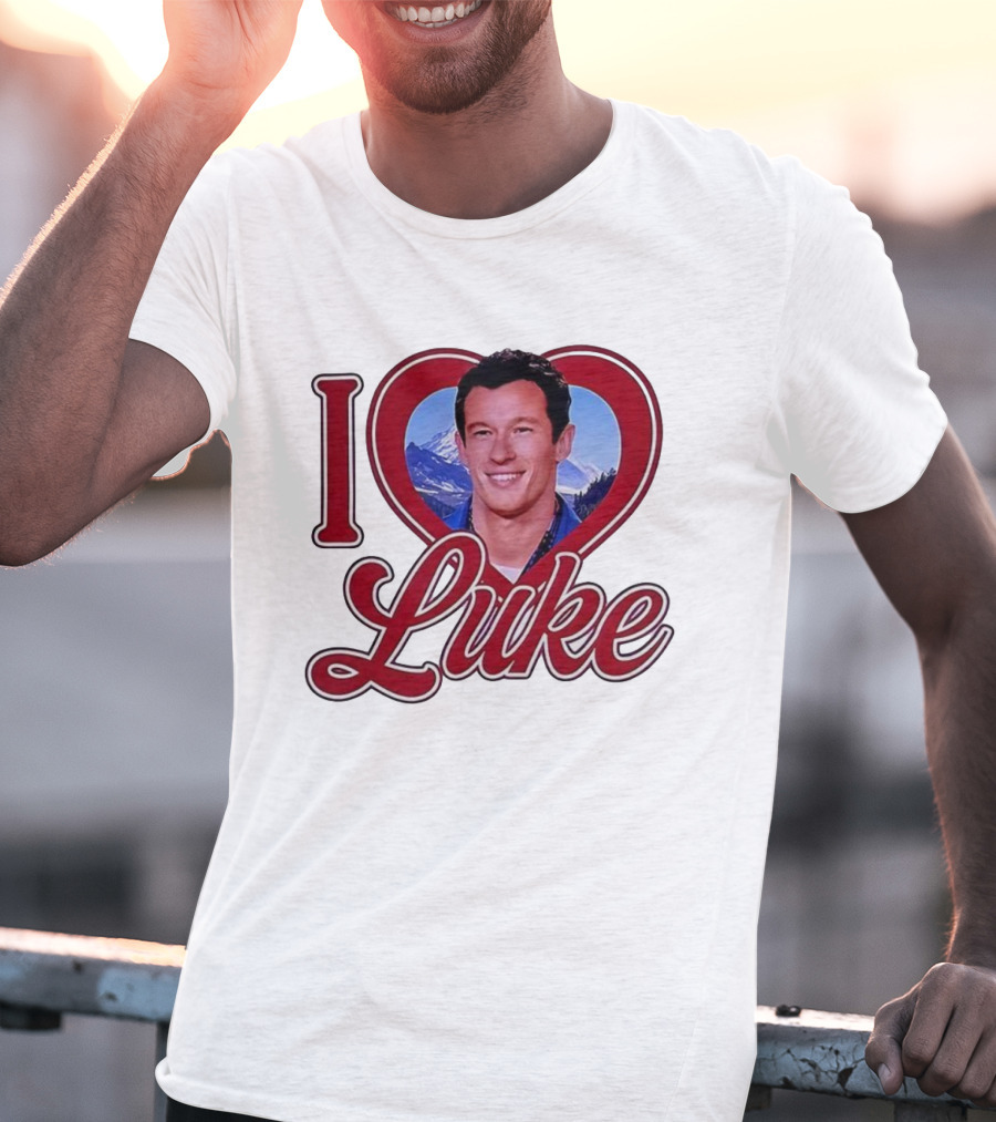 I Love Luke Heart Photo Mountain Background T-Shirt