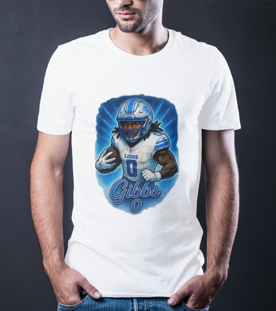 Gibbs Detroit Lions Number 0 Football Caricature T-Shirt