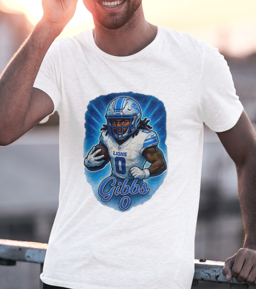 Gibbs Detroit Lions Number 0 Football Caricature T-Shirt