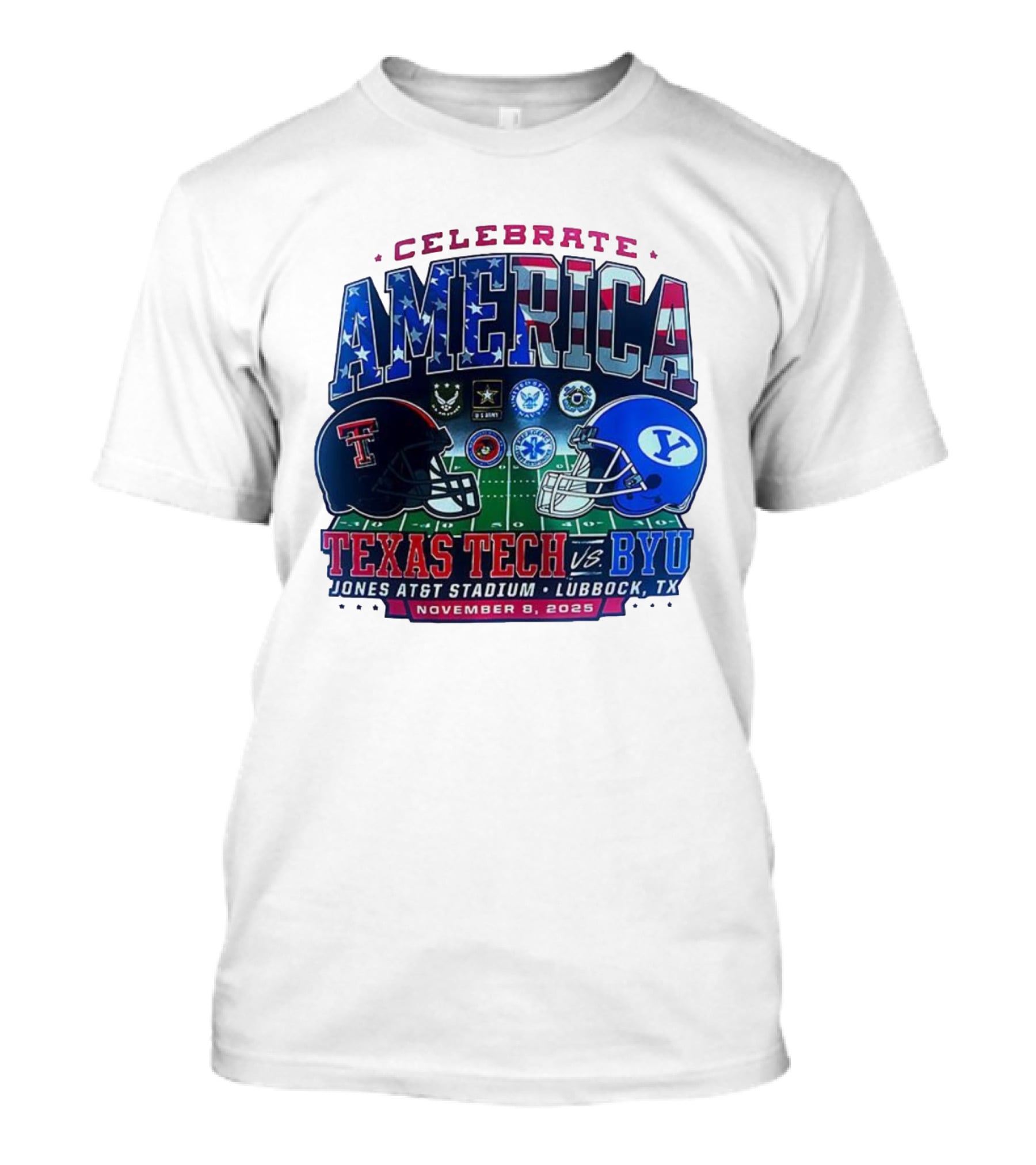 Texas Tech Vs BYU Celebrate America November 8 2025 Jones AT&T Stadium Lubbock T-Shirt