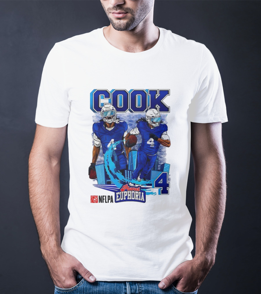 COOK NFLPA Planet Euphoria Number 4 Football Cartoon Skyline T-Shirt