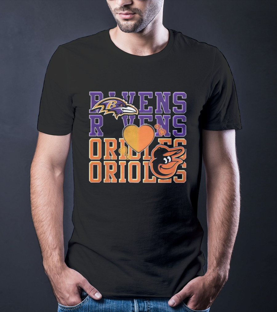 Baltimore Ravens Orioles Heart Fan Love NFL MLB T-Shirt