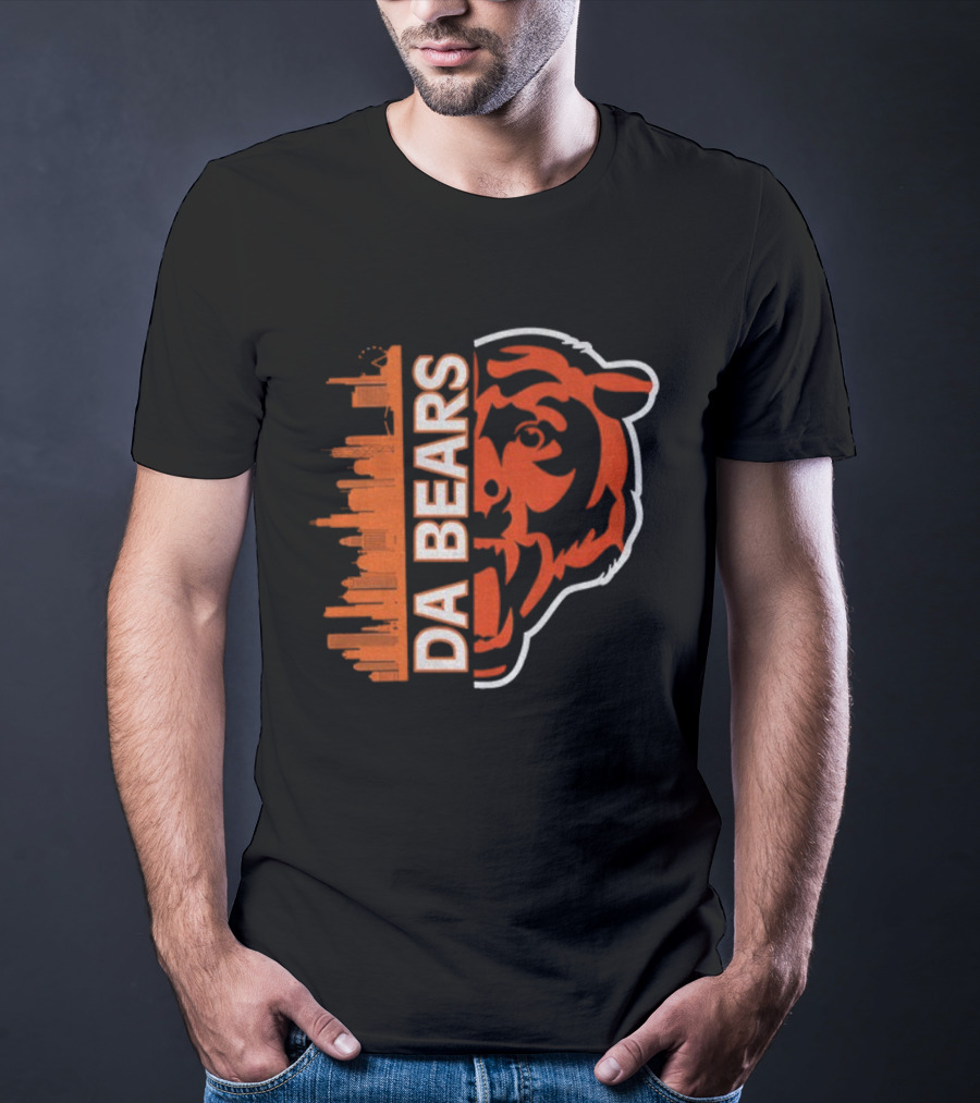 Da Bears Chicago Football City Skyline Bear Head T-Shirt