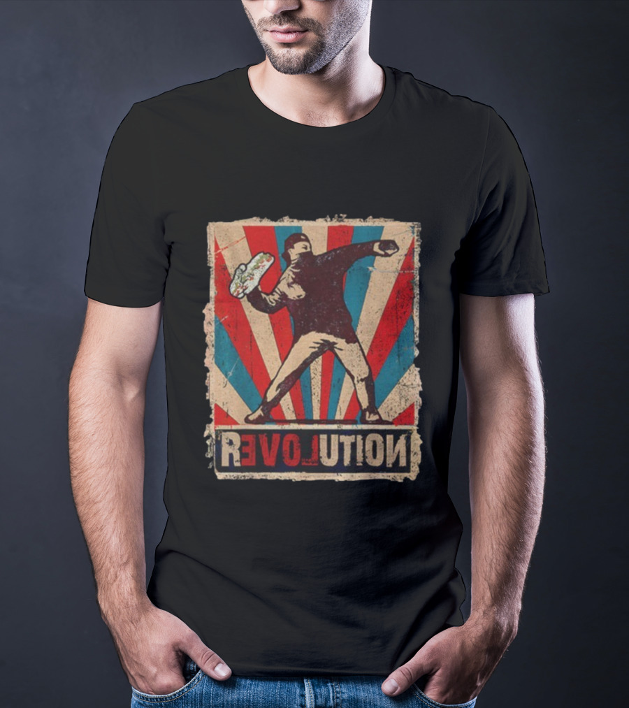 Sandwich Guy Revolution Retro Throwing Graphic T-Shirt