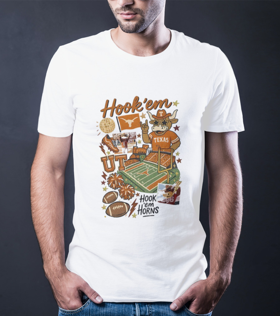 Hook 'Em Texas Longhorns Football Mascot UT Vintage NFL T-Shirt