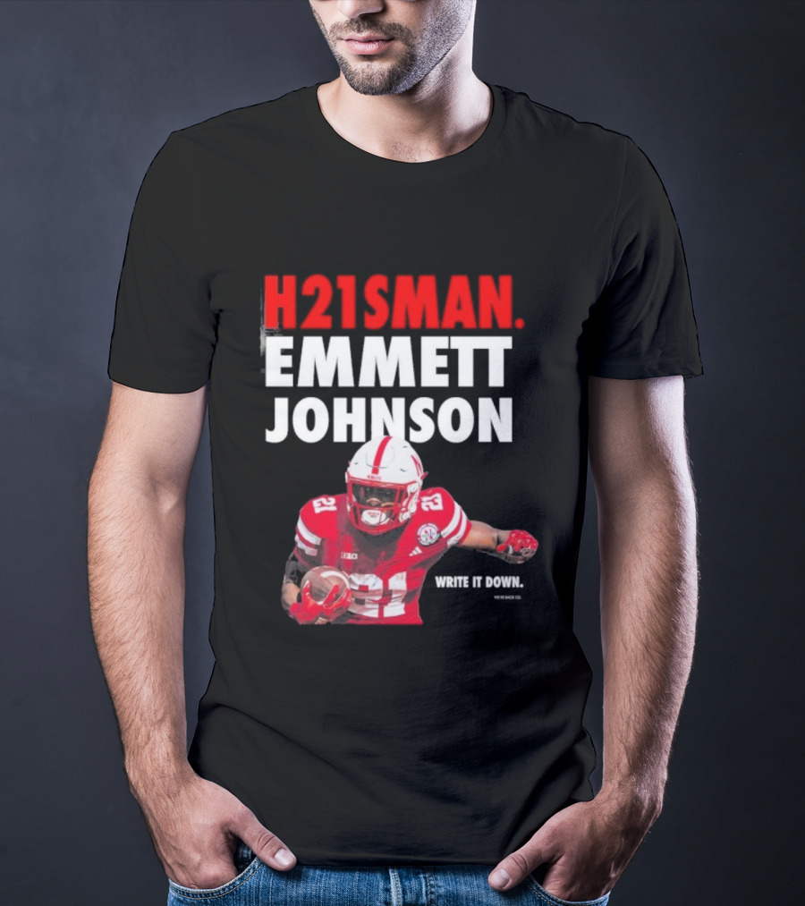 H21sman Emmett Johnson Write It Down Nebraska Cornhuskers T-Shirt
