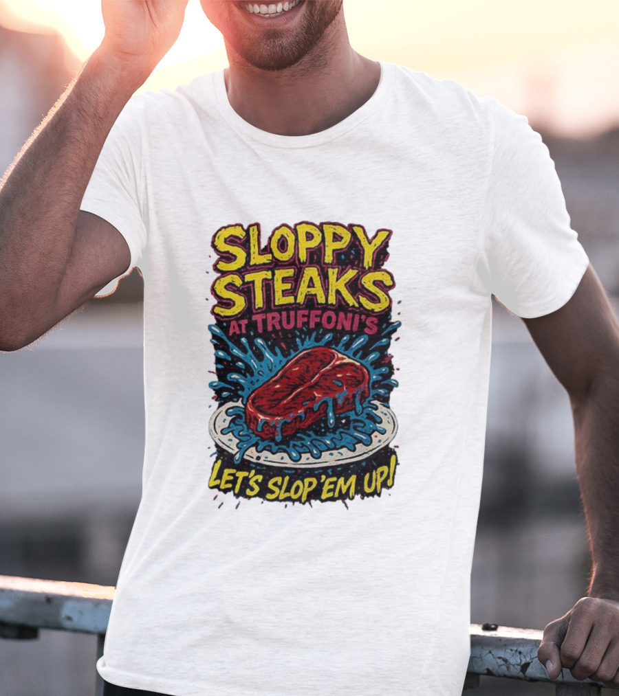 Sloppy Steaks At Truffoni’s Let’s Slop ’Em Up Steak Splash T-Shirt