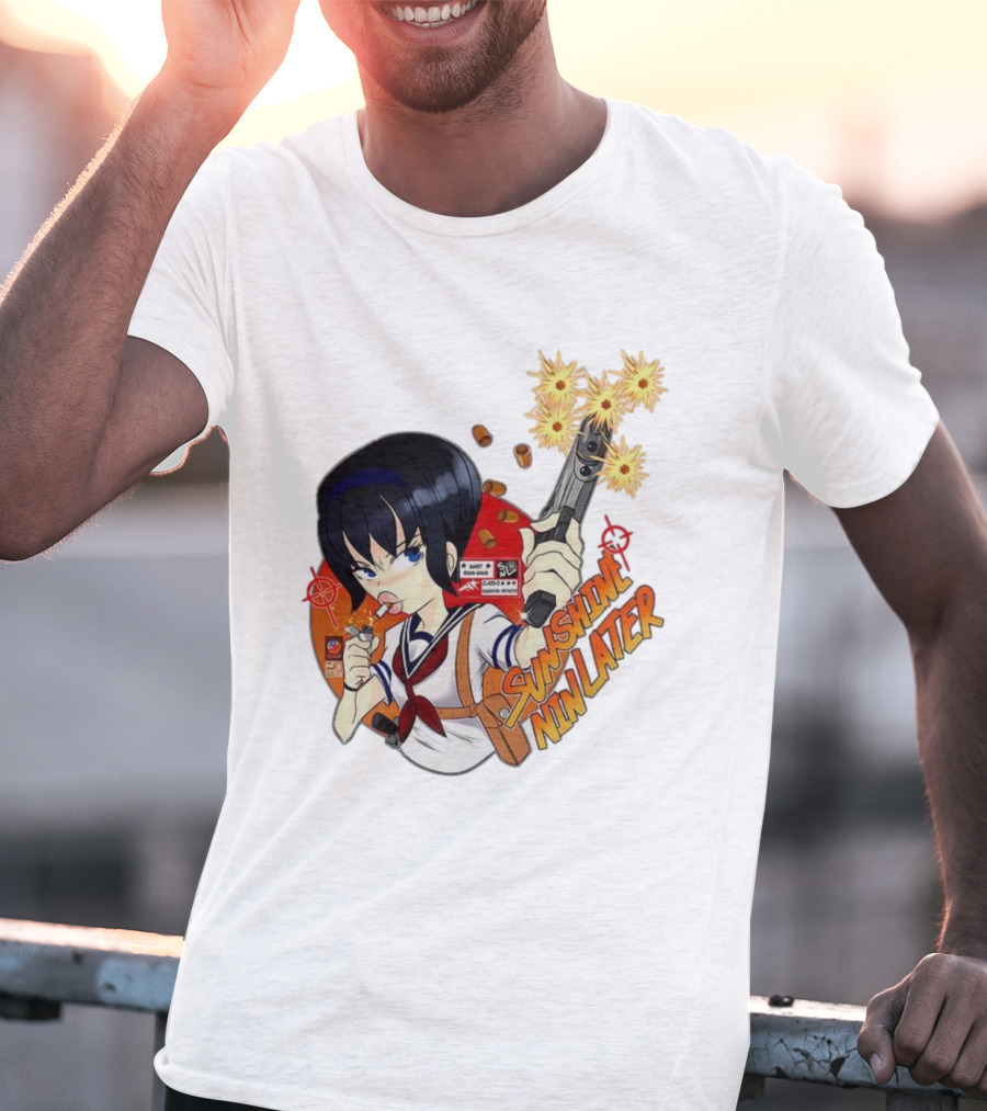 Sunshine Nin Later Anime Character Smoking Gun Action Scene T-Shirt