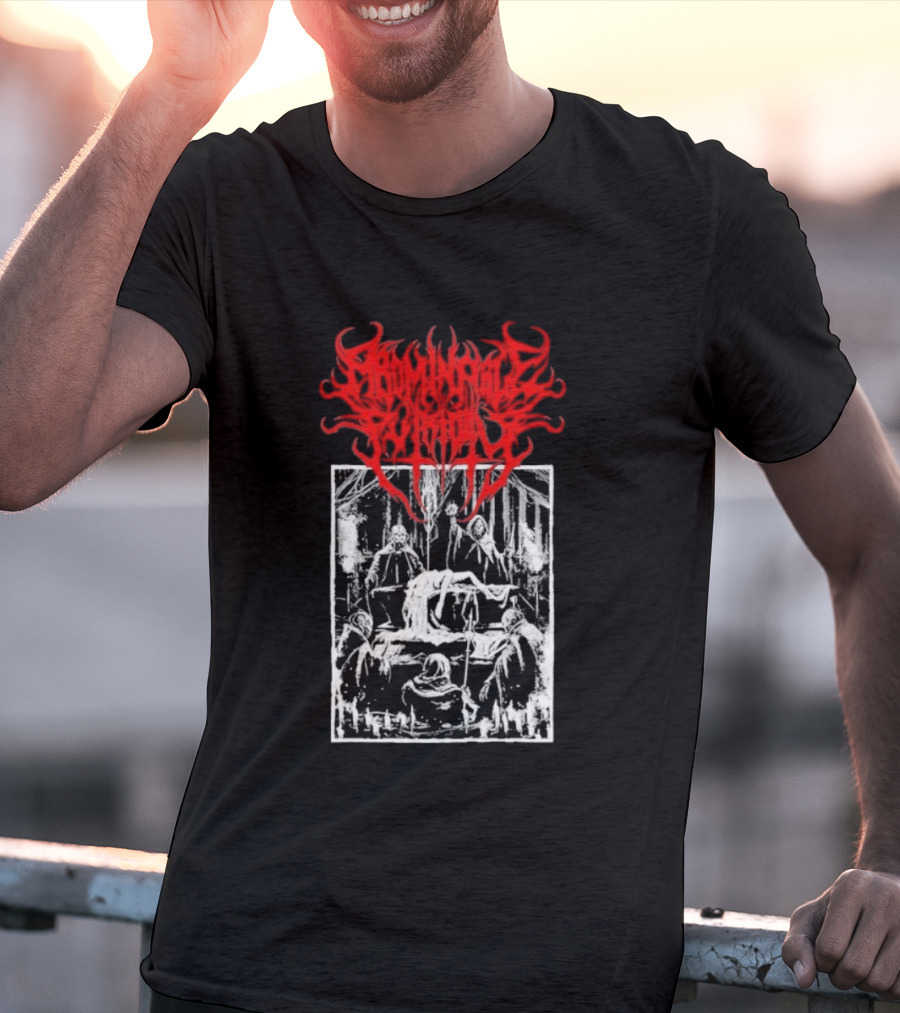 Abominable Putridity Digital Unholy Extreme Metal Art Red Logo Skeleton Design T-Shirt