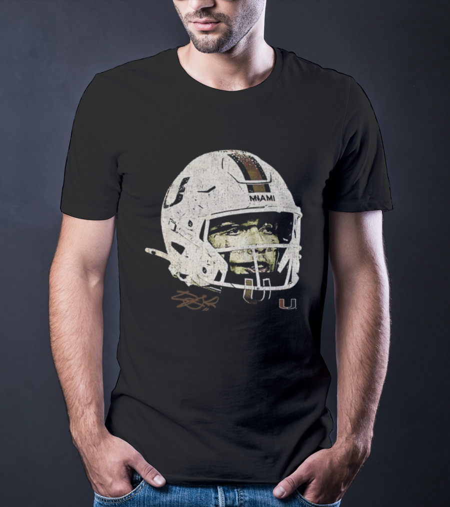 Carson Beck Miami Hurricanes Helmet Face NFL Football Signature U Logo T-Shirt