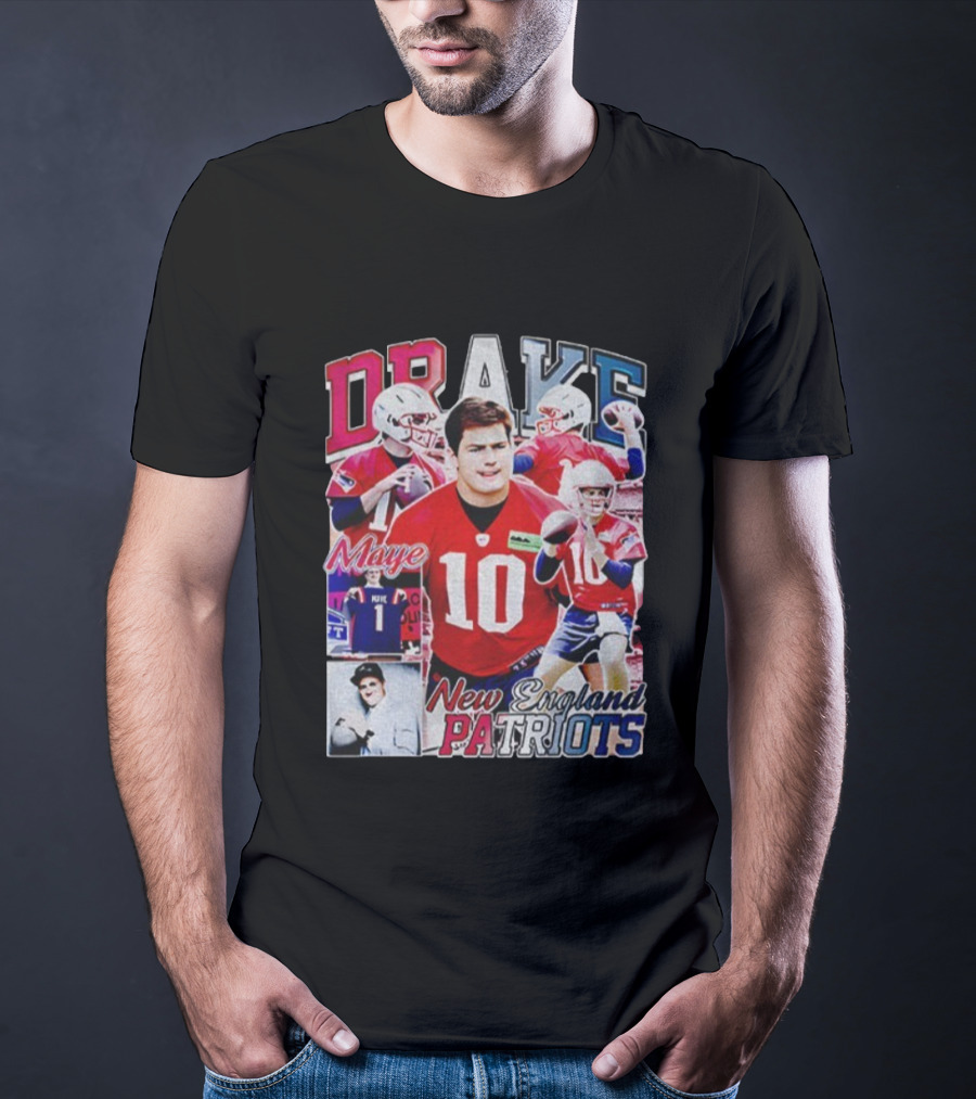 Drake Maye New England Patriots NFL Football Collage T-Shirt