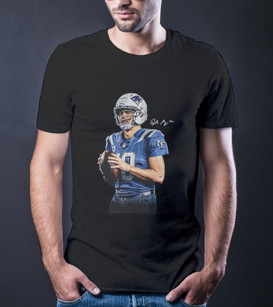 Drake Maye New England Patriots NFL Football Quarterback Signature New Era T-Shirt