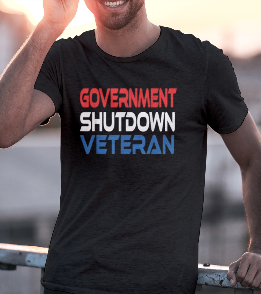 Government Shutdown Veteran Bold Red White Blue Text T-Shirt