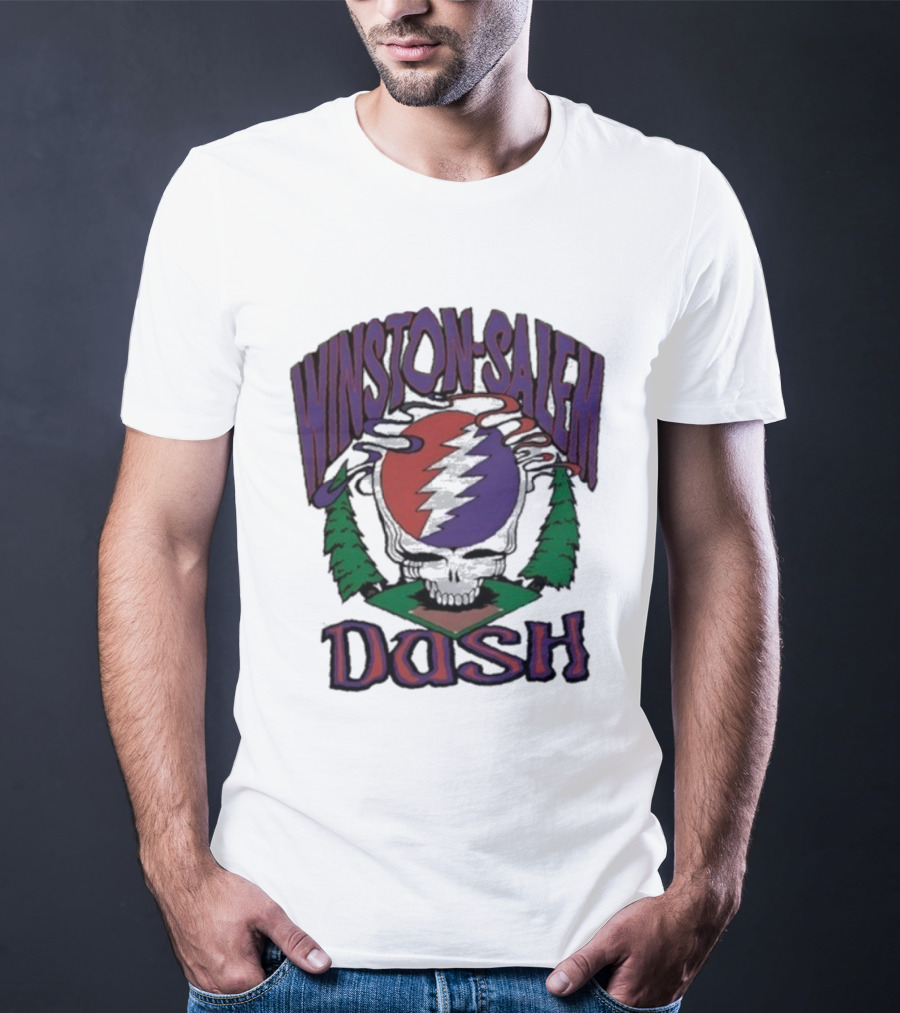 Winston-Salem Dash Grateful Dead Collaboration With Iconic Skull Lightning Bolt And Pine Trees T-Shirt