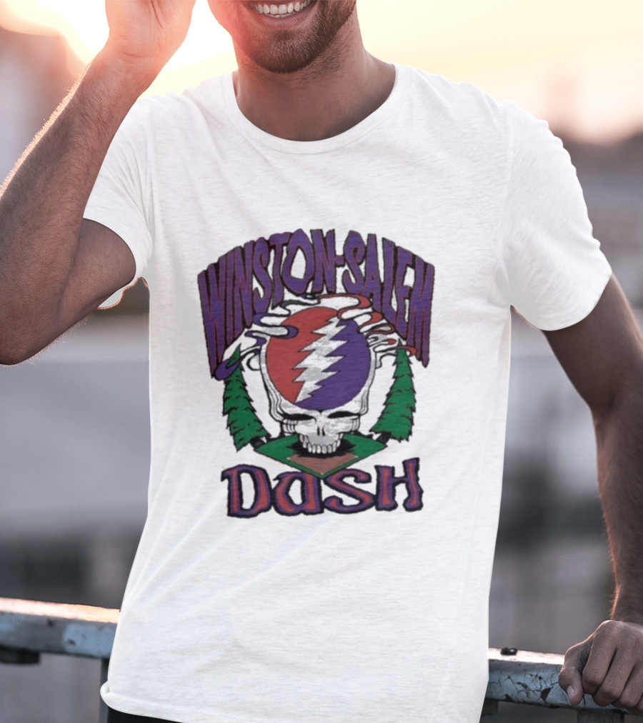 Winston-Salem Dash Grateful Dead Collaboration With Iconic Skull Lightning Bolt And Pine Trees T-Shirt