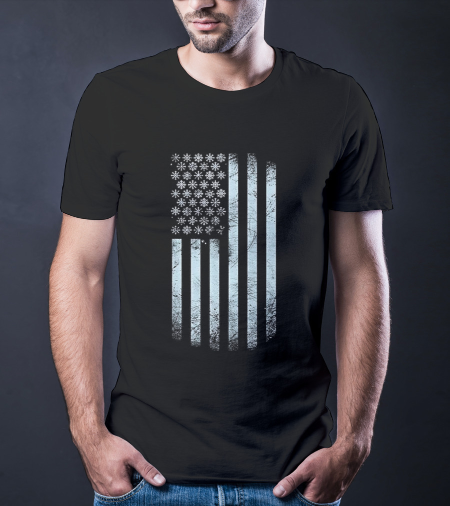 Winter Snowflakes American Flags Blue Stripe USA T-Shirt