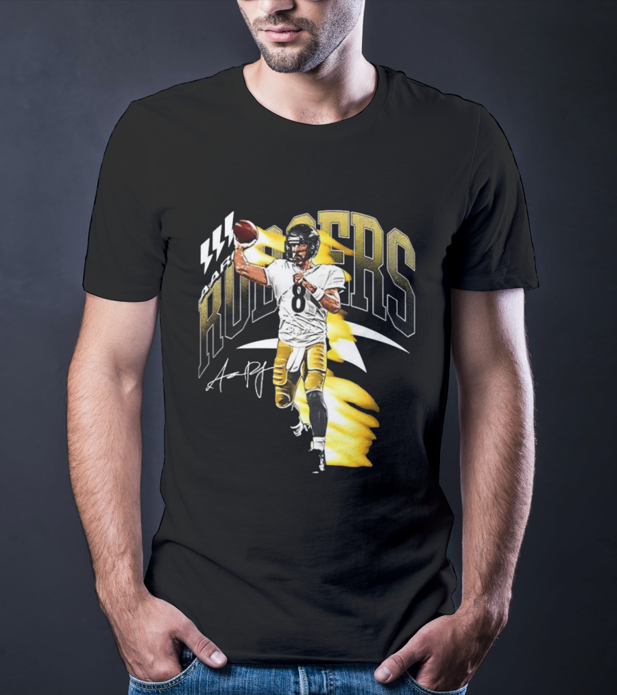 Aaron Rodgers Number 08 Pittsburgh Steelers Football Signature T-Shirt