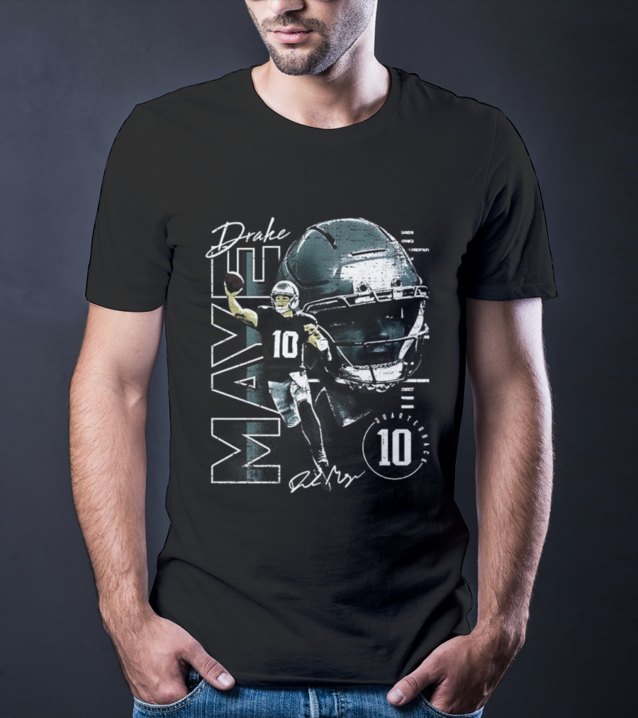 Drake Maye Patriots Football Vertical Name Signature Retro 10 T-Shirt