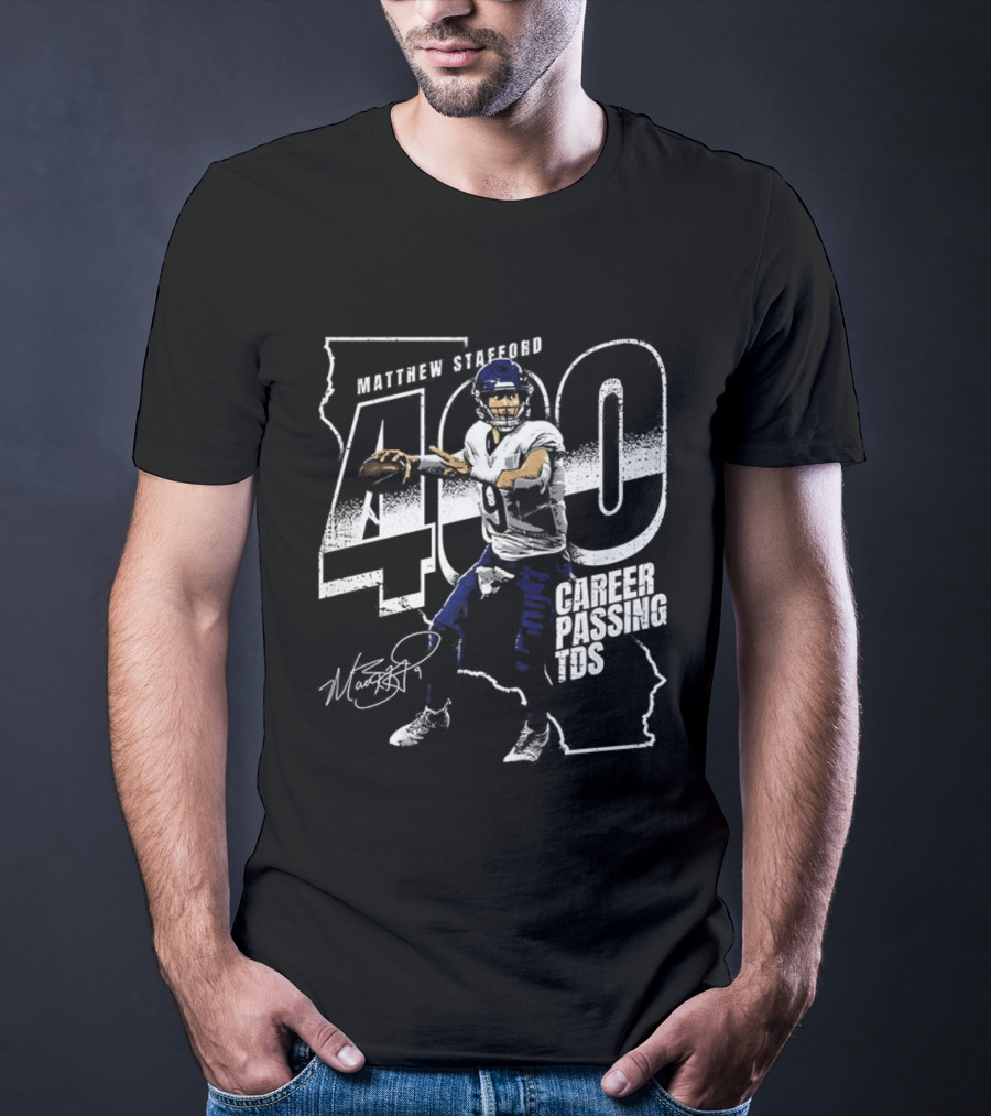 Los Angeles Rams Matthew Stafford 400 Club Career Passing TDS Signature T-Shirt