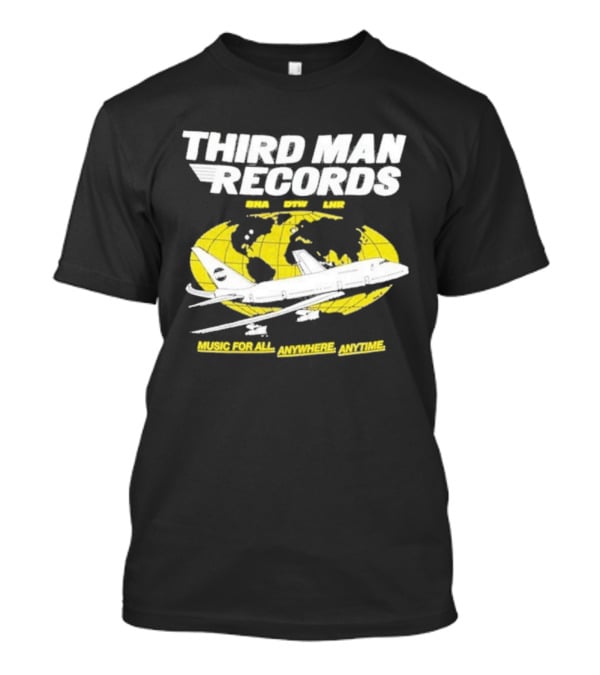 Third Man Records Music For All Anywhere Anytime Globe Plane T-Shirt