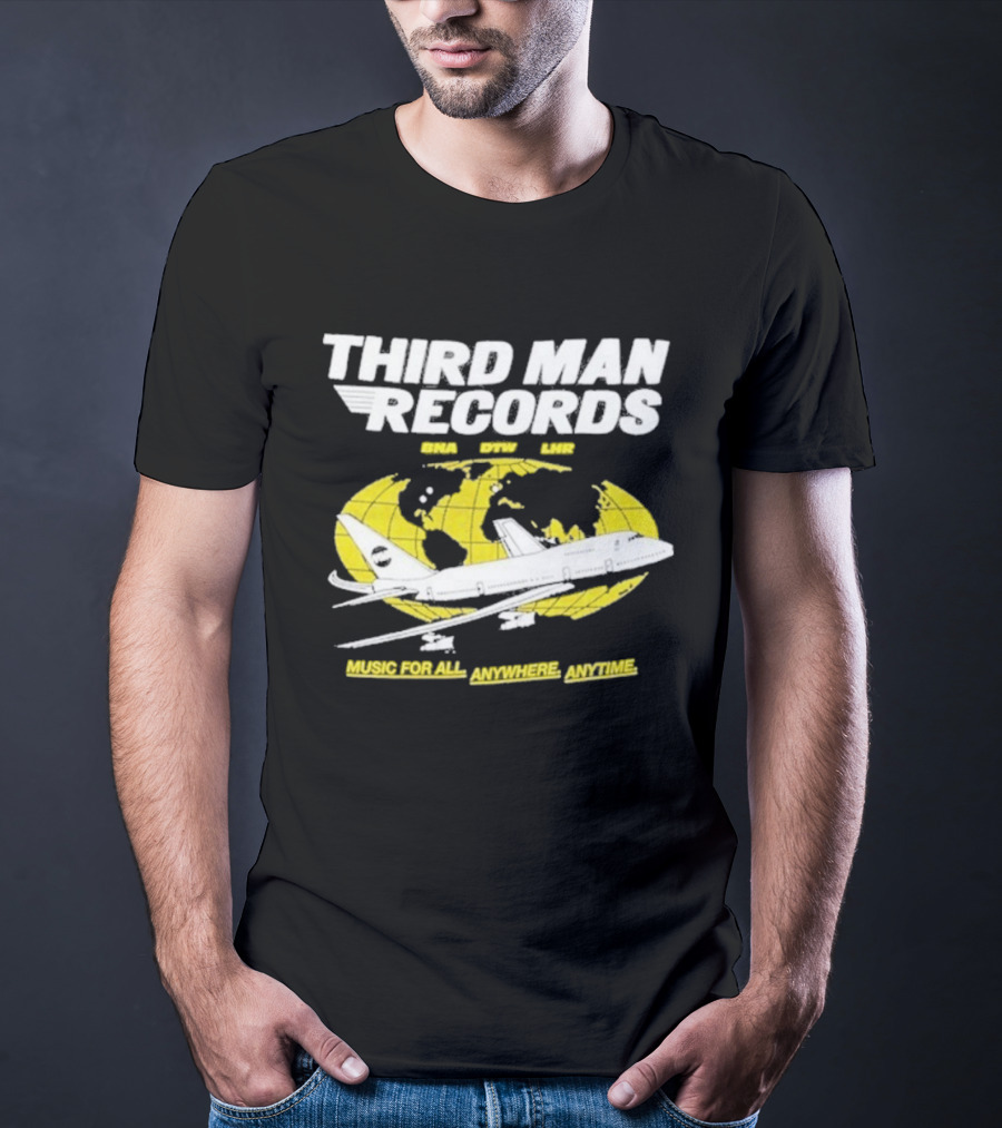Third Man Records Music For All Anywhere Anytime Globe Plane T-Shirt