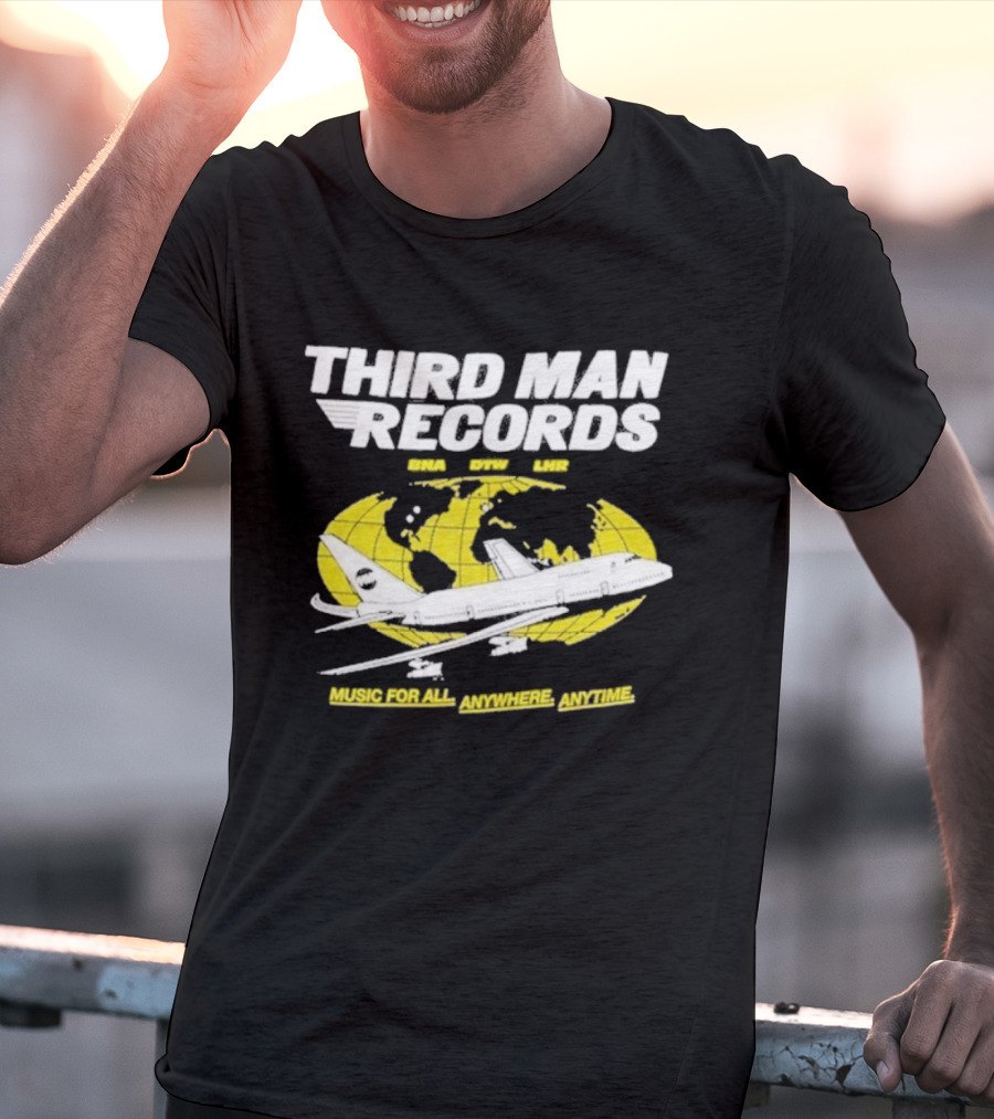 Third Man Records Music For All Anywhere Anytime Globe Plane T-Shirt