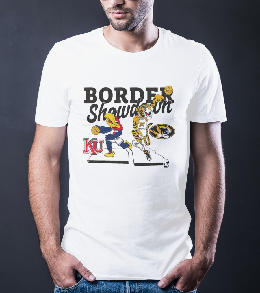 KU Jayhawks Vs Mizzou Tigers Border Showdown Basketball Mascots T-Shirt