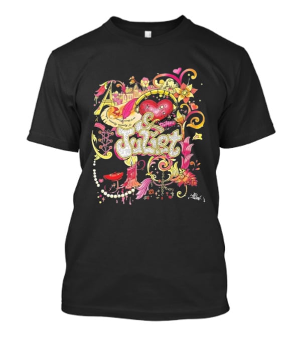 & Juliet Musical Love Hearts Flowers Colorful Art Romeo T-Shirt
