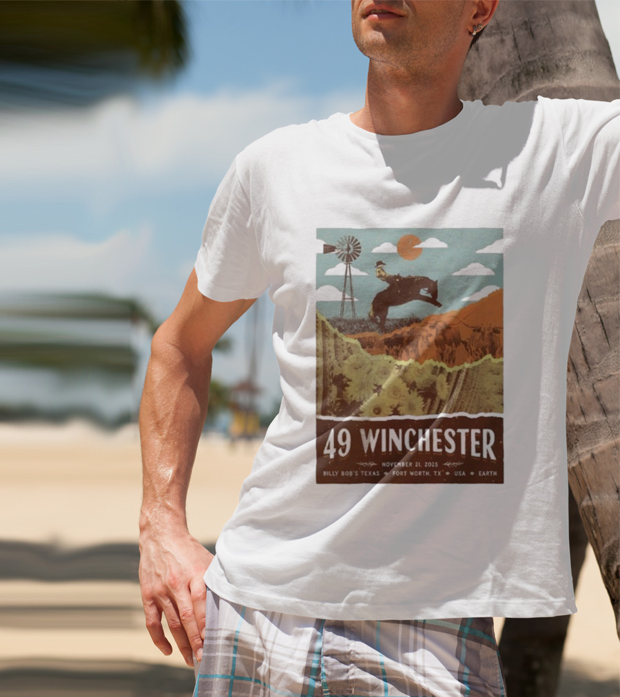 49 Winchester Fort Worth TX Billy Bob’s Texas November 21 2025 Cowboy Windmill Scene T-Shirt