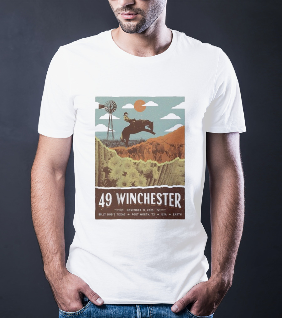 49 Winchester Fort Worth TX Billy Bob’s Texas November 21 2025 Cowboy Windmill Scene T-Shirt