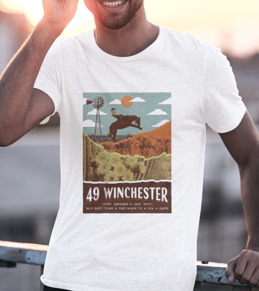 49 Winchester Fort Worth TX Billy Bob’s Texas November 21 2025 Cowboy Windmill Scene T-Shirt