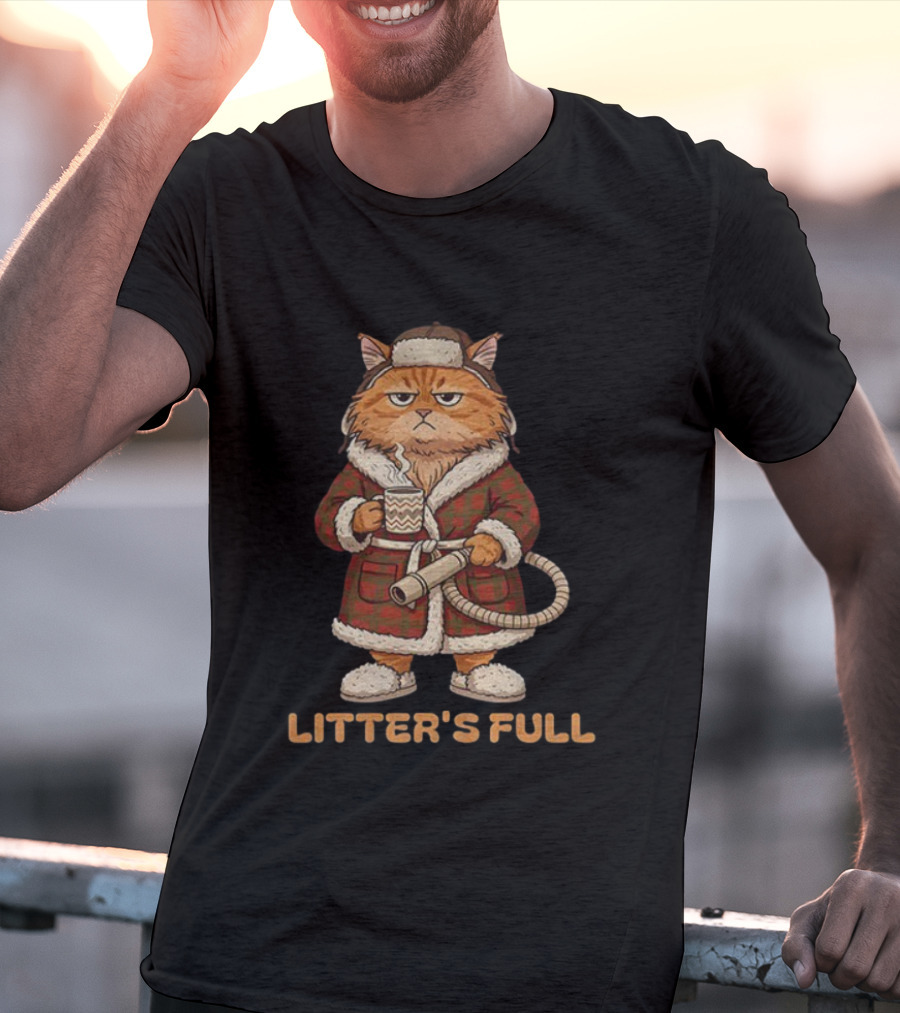 Litter's Full Grumpy Cat Christmas Humor Meme Holiday Coffee And Robe T-Shirt