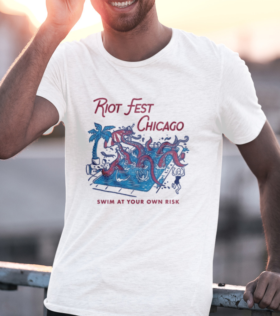 Riot Fest Chicago Swim At Your Own Risk Octopus Pool Scene T-Shirt