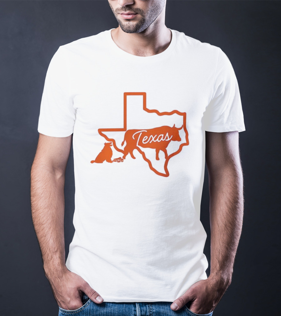 Texas Longhorns Rivalry Map Outline With Steer And State Silhouette Design T-Shirt