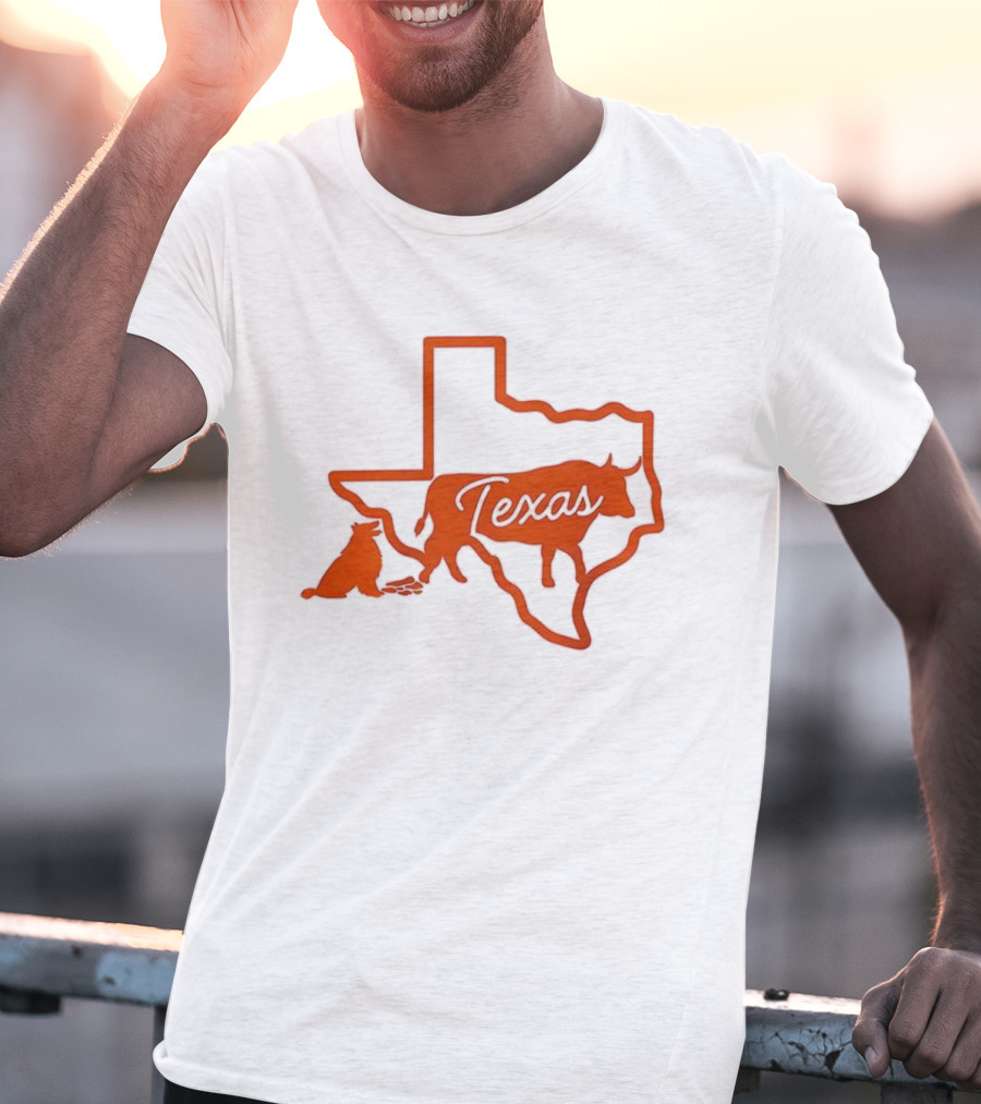 Texas Longhorns Rivalry Map Outline With Steer And State Silhouette Design T-Shirt