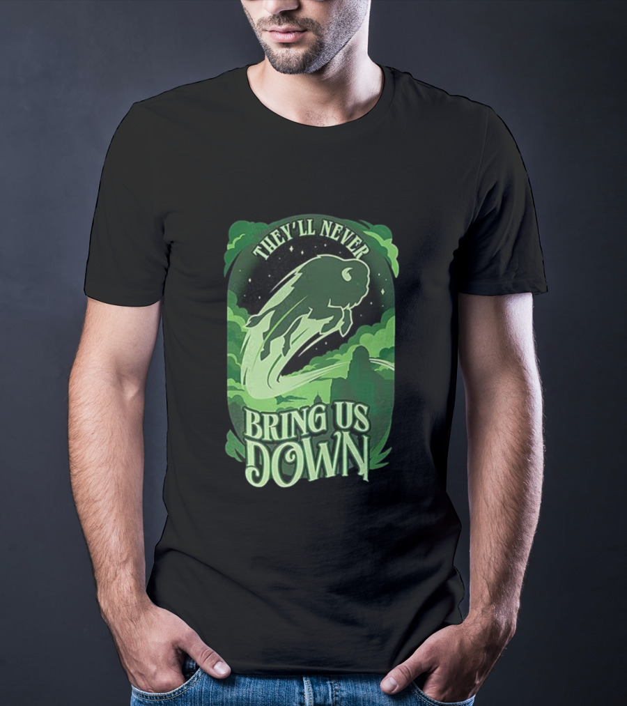 Buffalo Bills They'll Never Bring Us Down Green Buffalo Graphic T-Shirt